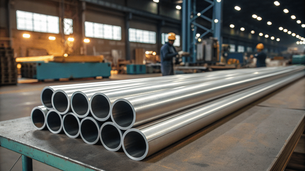 An animated-style image showing a forging press squeezing an aluminum billet, with arrows indicating the refined and directional grain flow in the final part.